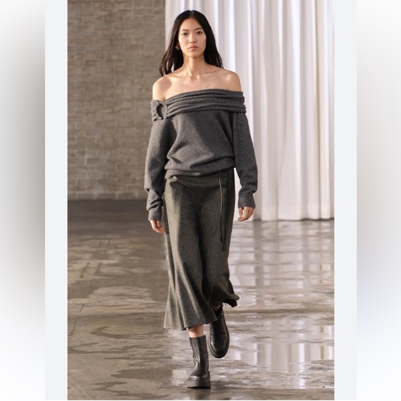 ZARA Wool blend cape skirt Midi A-line silhouette ZW collection Gray size XS NWT - Picture 2 of 12